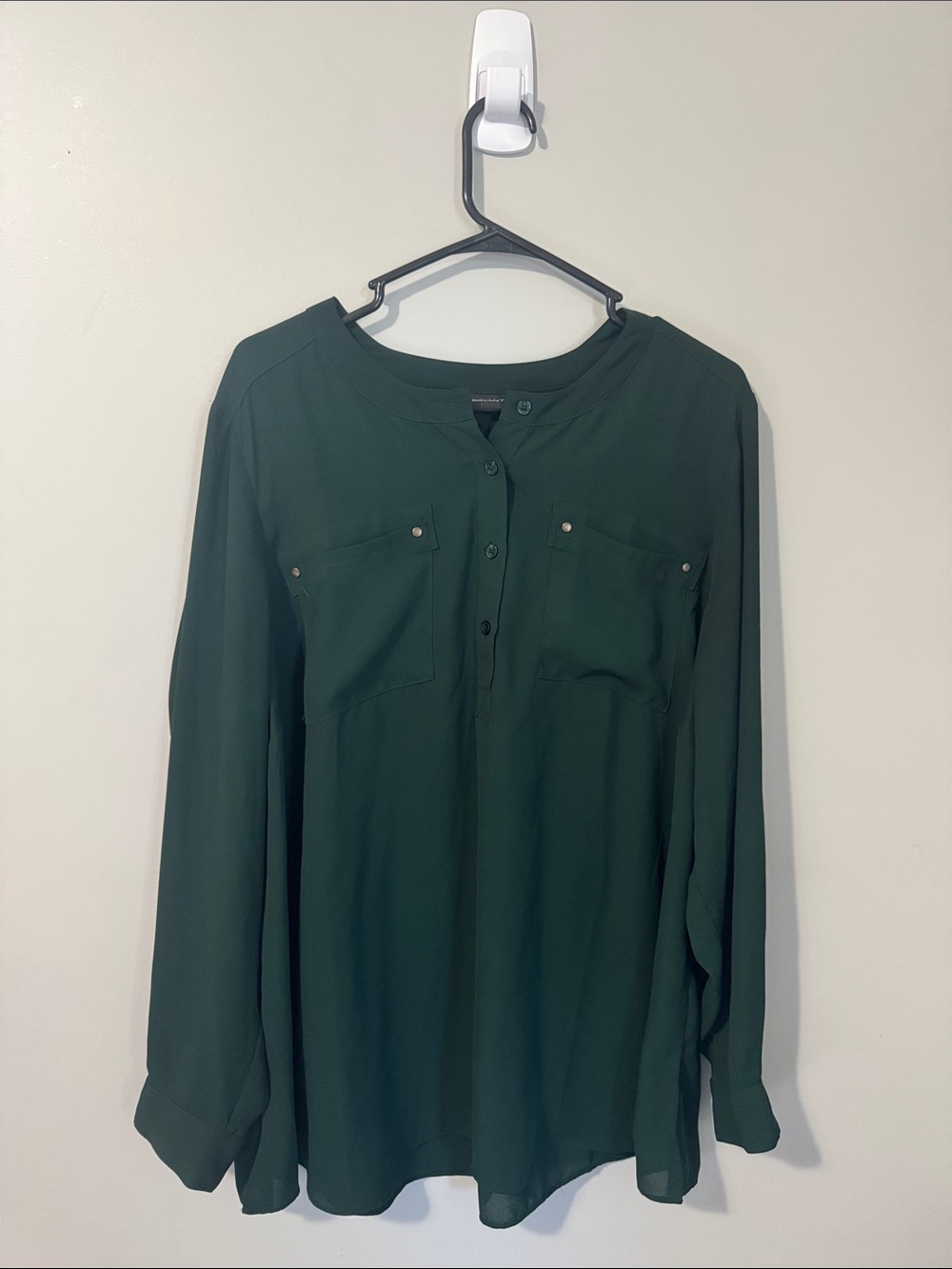 Lane Bryant Forest Green Long Sleeve Henley Blouse